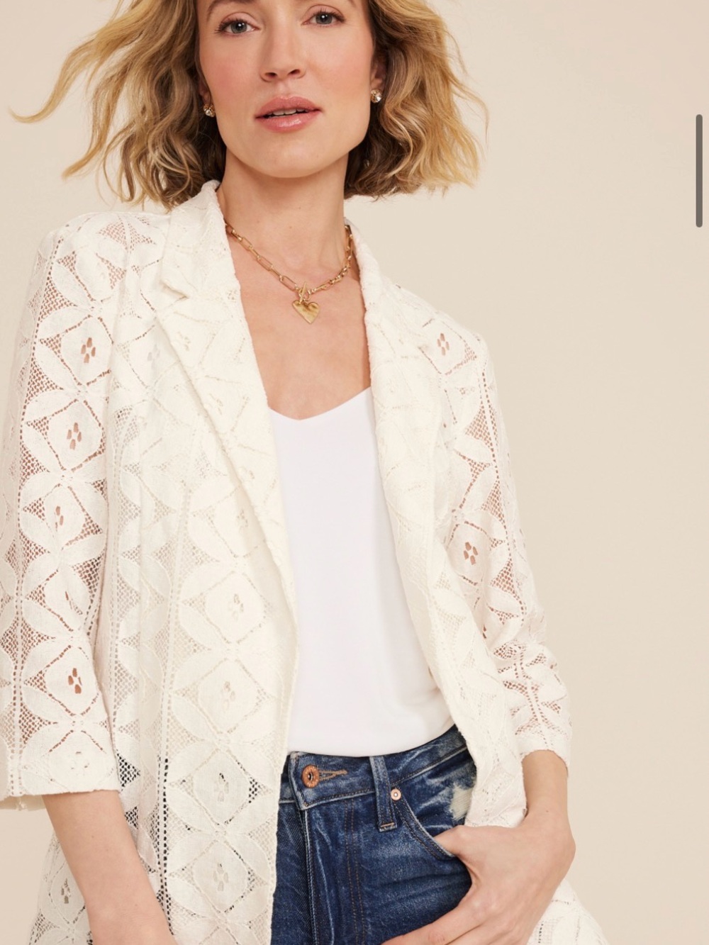 Maurices Cream Lace Blazer with Diamond Pattern